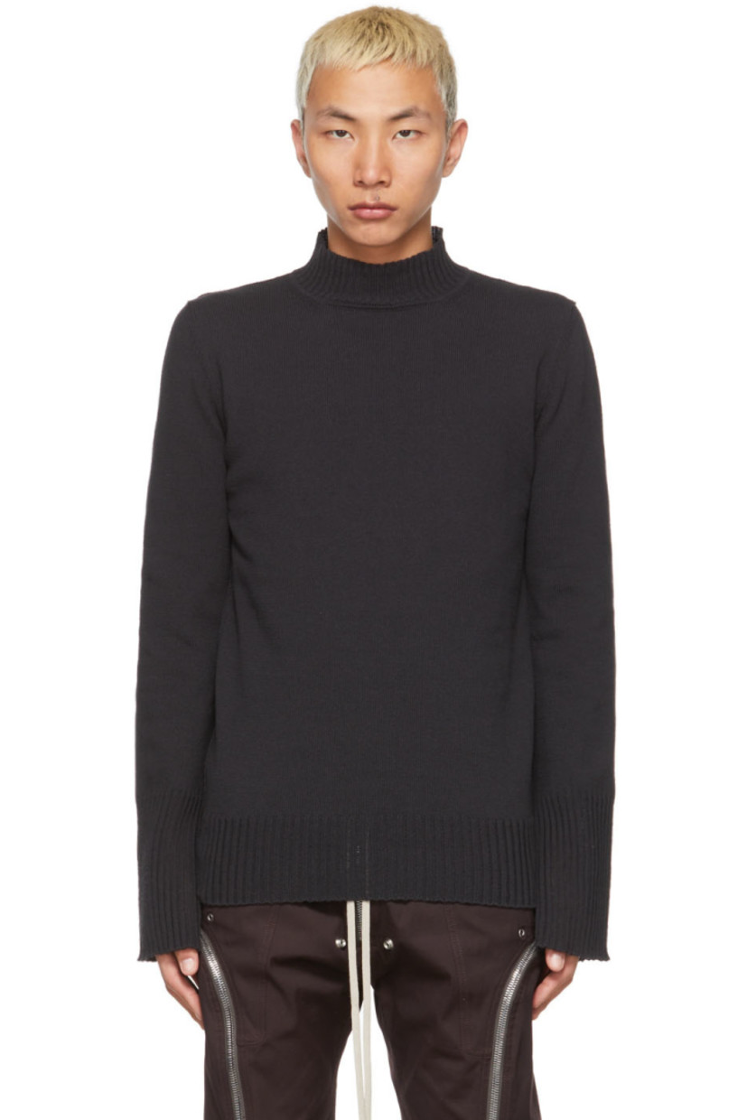 Long sleeve knit recycled cotton sweater in black. Rib knit turtleneck collar, cuffs, and hem.

Supplier color: Black
