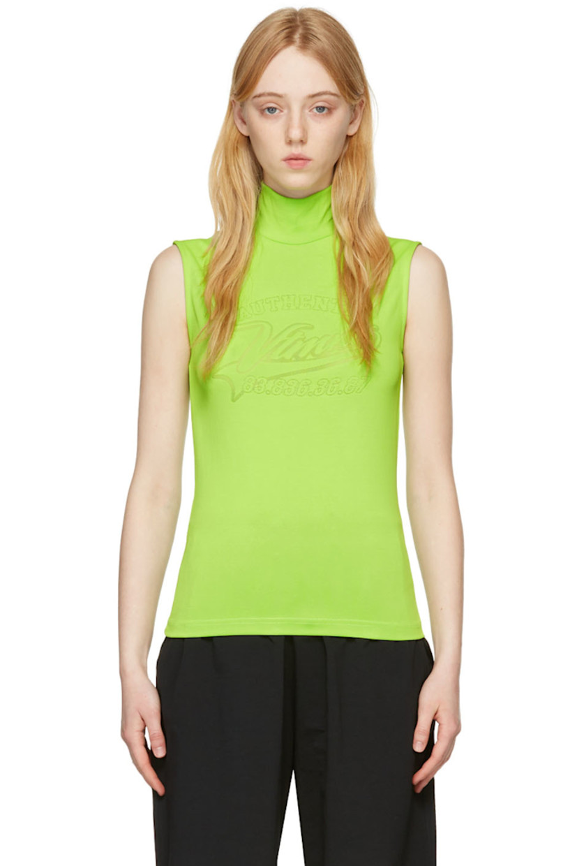 Stretch viscose-blend double-knit jersey tank top.

· Rib knit turtleneck
· Jacquard knit logo at front and back

Supplier color: Neon green