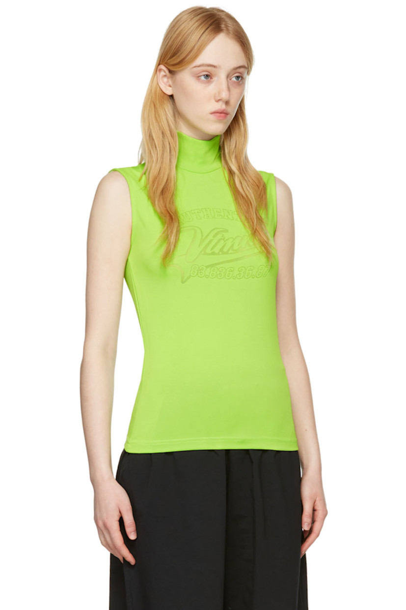 Stretch viscose-blend double-knit jersey tank top.

· Rib knit turtleneck
· Jacquard knit logo at front and back

Supplier color: Neon green