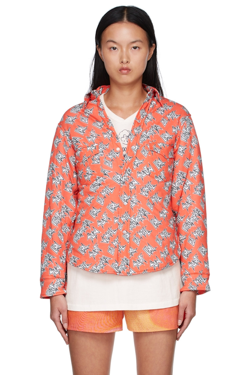 Padded cotton jersey shirt. Graphic pattern printed throughout.

· Spread collar
· Button closure
· Single-button barrel cuffs
· Shirttail hem

Supplier color: Pink