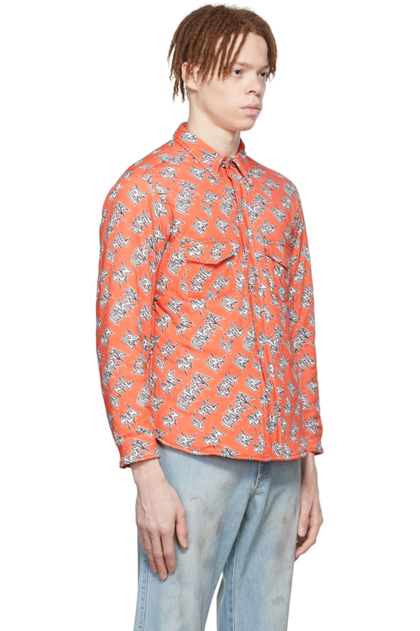 Insulated cotton jersey shirt. Logo graphic printed throughout.

· Spread collar
· Press-stud closure
· Flap pockets
· Vented side-seams
· Single-press-stud barrel cuffs
· Mother-of-pearl hardware

Supplier color: Orange