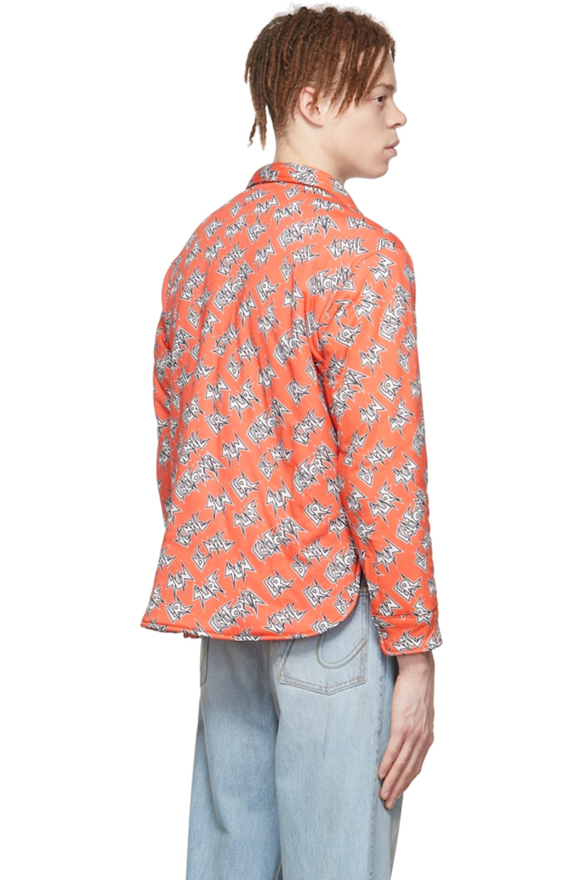 Insulated cotton jersey shirt. Logo graphic printed throughout.

· Spread collar
· Press-stud closure
· Flap pockets
· Vented side-seams
· Single-press-stud barrel cuffs
· Mother-of-pearl hardware

Supplier color: Orange