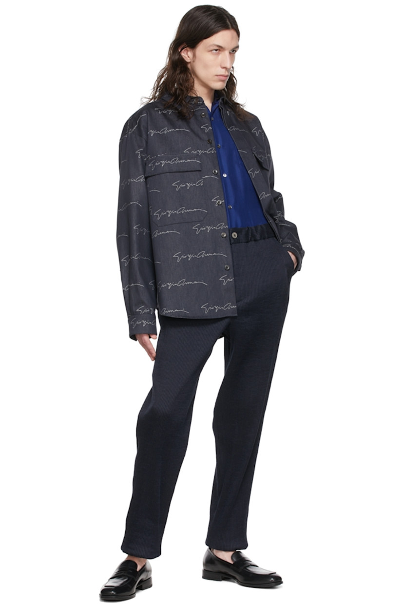 Straight-leg stretch ramie and cotton-blend trousers striped in navy and black.

· Mid-rise
· Three-pocket styling
· Zip-fly 
· Unfinished hem

Supplier color: Blue navy