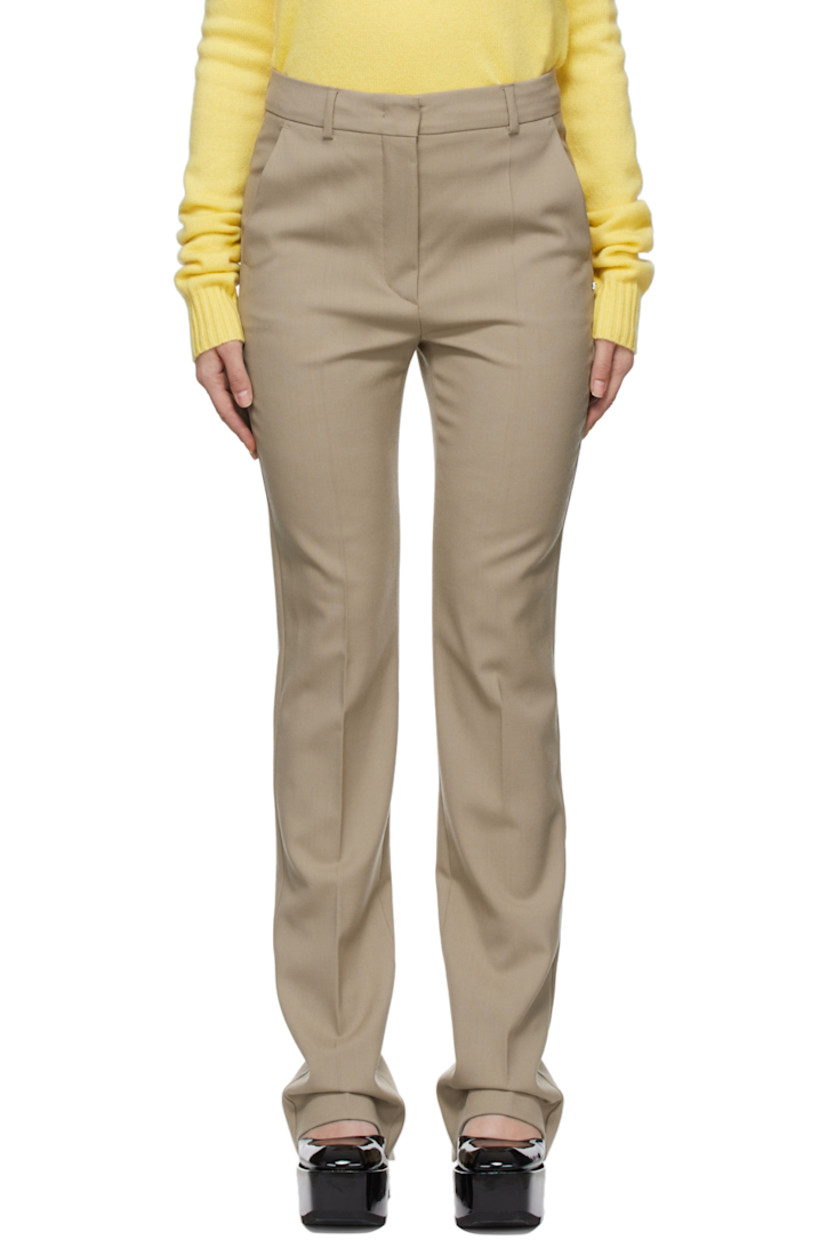Straight-leg virgin wool twill trousers in tan.

· Mid-rise
· Concealed zippered vent at cuffs

Supplier color:Turtledove