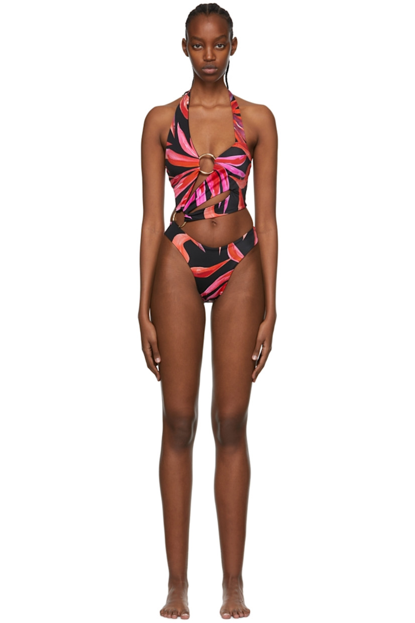 Stretch recycled nylon jersey one-piece swimsuit. Cut-outs and O-ring hardware throughout.

· Self-tie halter strap
· Self-tie fastening at back
· Gold-tone hardware

Available exclusively at SSENSE.

Supplier color: Lunar bloom pink