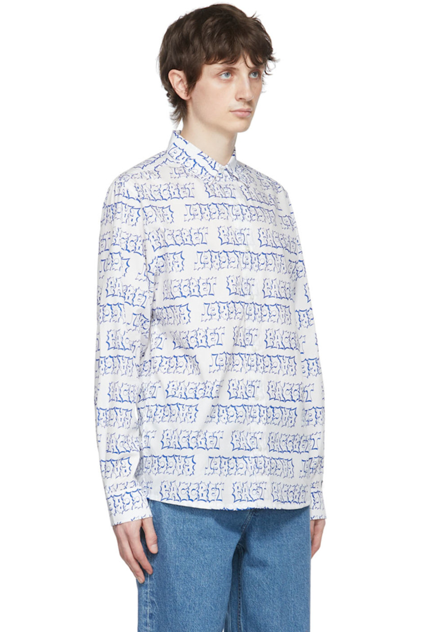 Cotton poplin shirt. Logo pattern printed throughout.

· Spread collar
· Button closure
· Two-button barrel cuffs

Supplier color: Blue