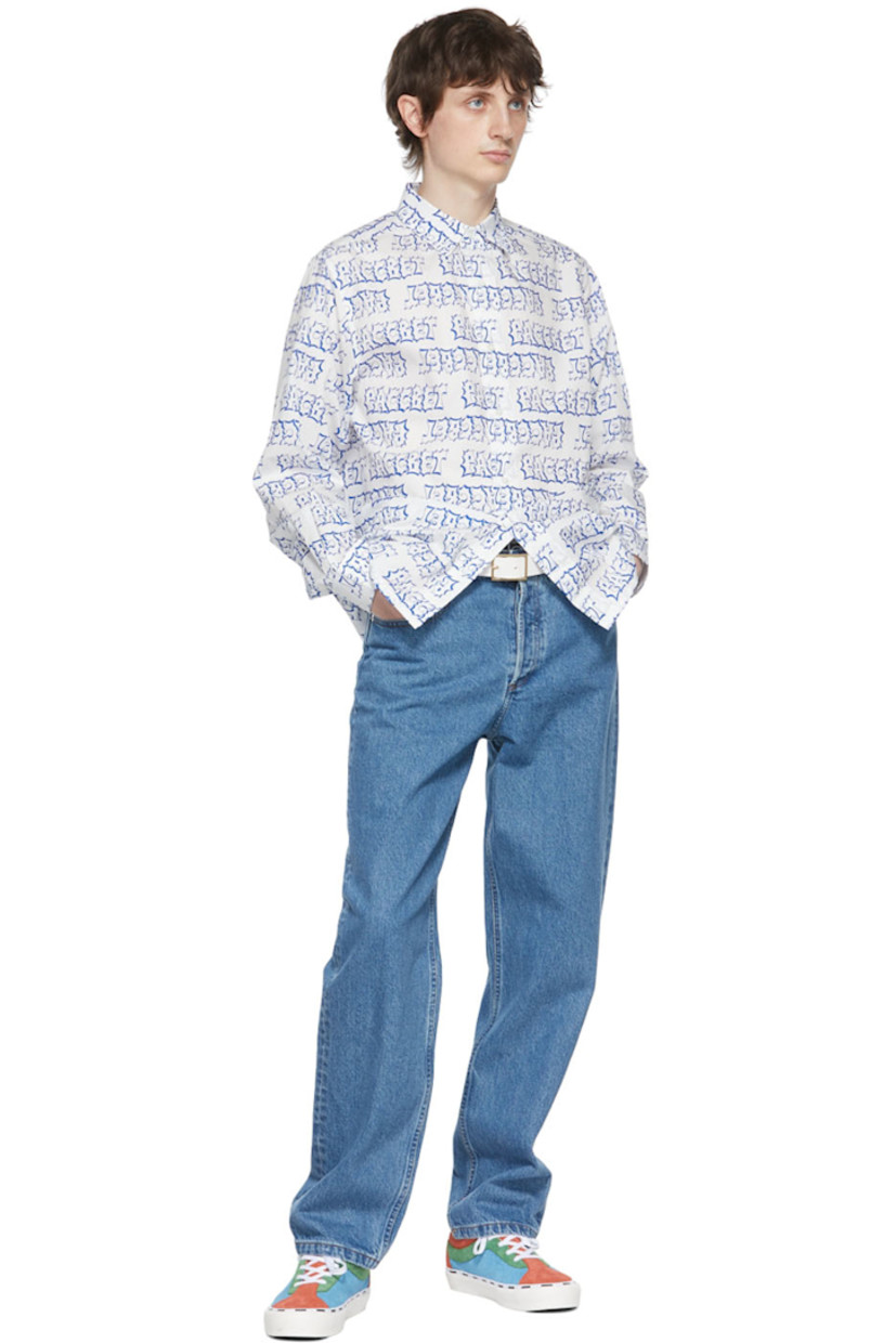 Cotton poplin shirt. Logo pattern printed throughout.

· Spread collar
· Button closure
· Two-button barrel cuffs

Supplier color: Blue