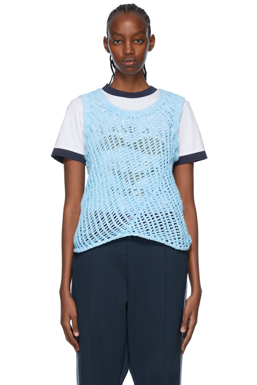 Handcrafted open knit cotton tank top. Crewneck.

Each item is unique. Please note that finishing may vary.

Supplier color: Powder