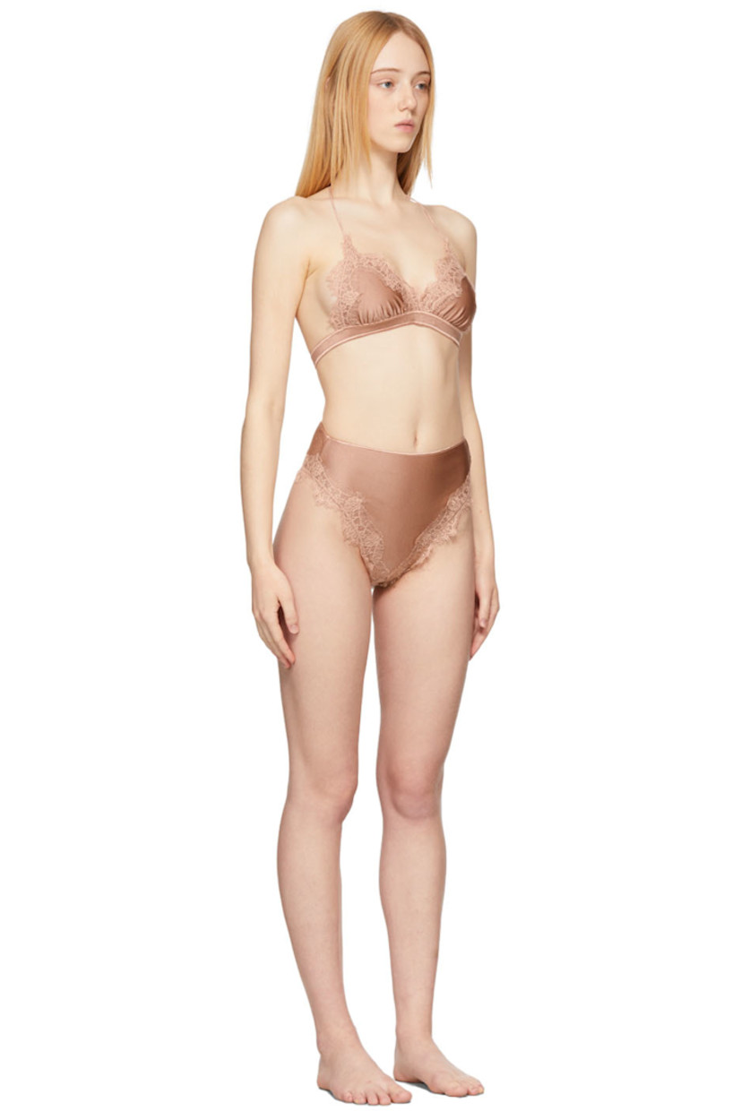 Stretch nylon jersey bikini top in pink featuring tonal lace trim throughout.

· Self-tie fastening
· Unlined

Stretch nylon jersey bikini bottoms in pink featuring tonal lace trim throughout.

· High-rise
· Partially lined

Supplier color: Champagne rose
