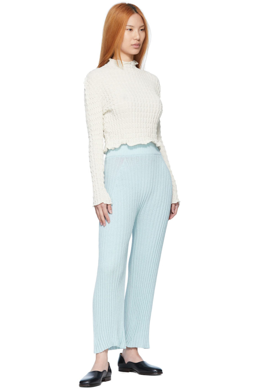 Rib knit cotton and nylon-blend lounge pants. Elasticized waistband. 

Supplier color: Light Blue