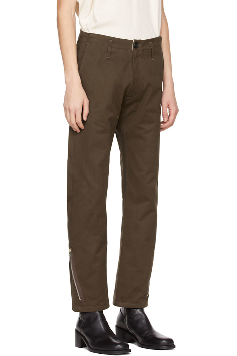 Cotton twill trousers. 

· Belt loops
· Zip-fly
· Four-pocket styling
· Exposed zip fastening at cuffs 
· Silver-tone hardware

Supplier color: Brown