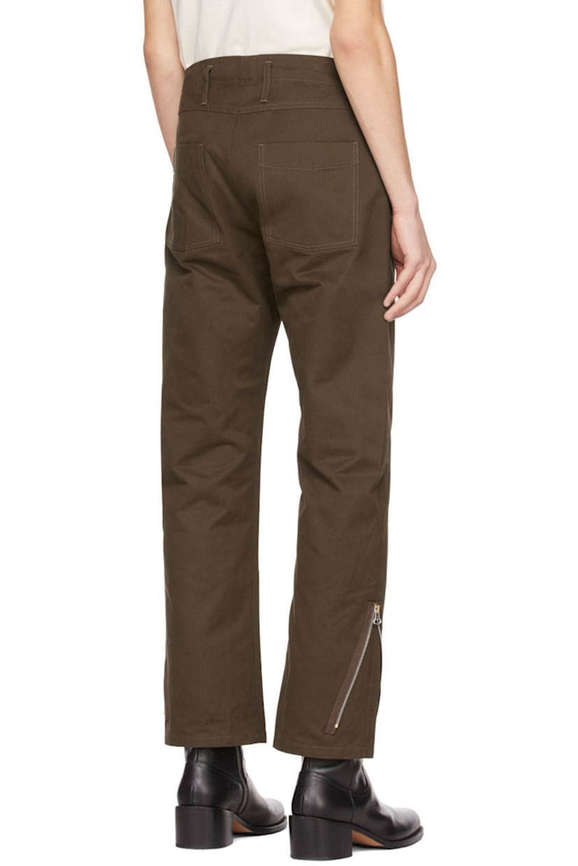 Cotton twill trousers. 

· Belt loops
· Zip-fly
· Four-pocket styling
· Exposed zip fastening at cuffs 
· Silver-tone hardware

Supplier color: Brown