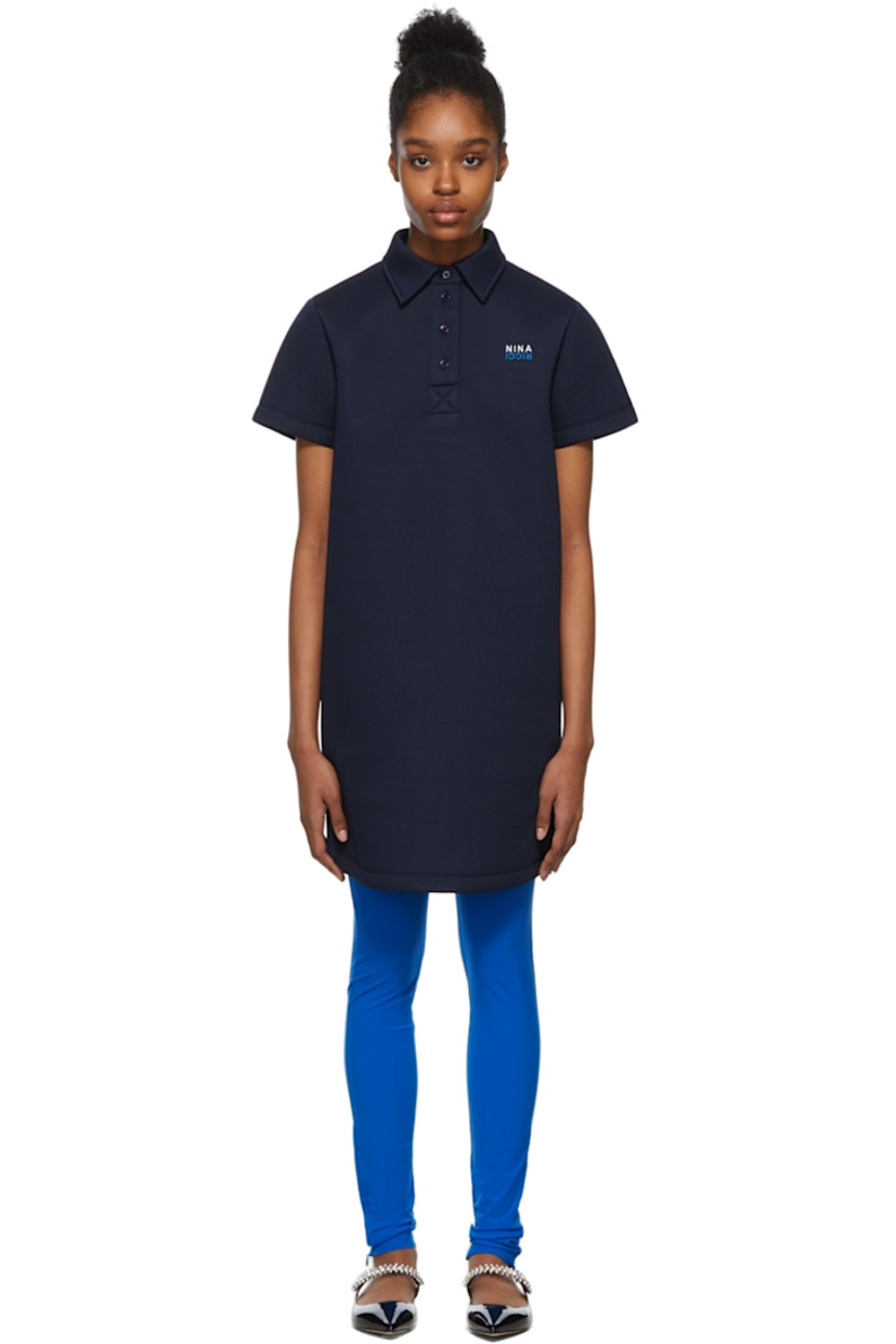 Short sleeve stretch canvas short dress in navy. Pocket at sides.

Supplier color: Navy blue