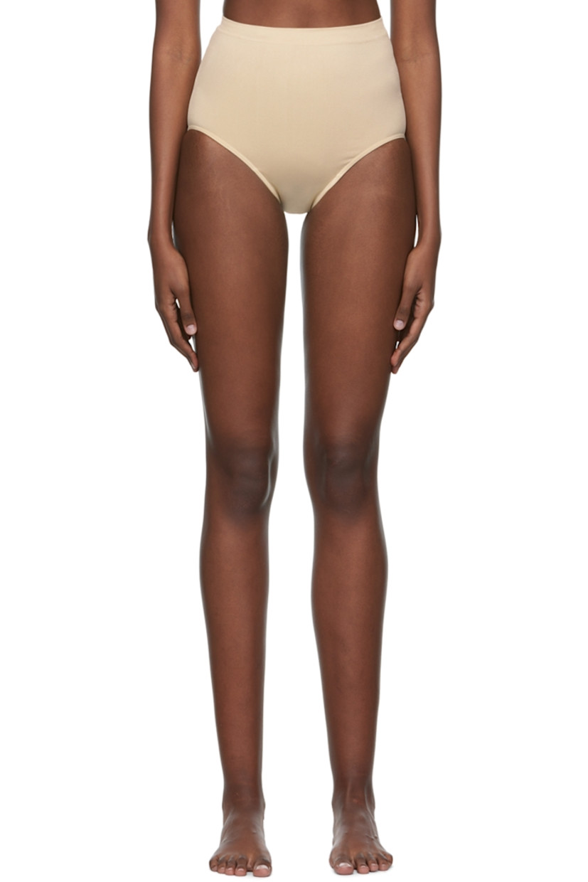 Stretch nylon jersey briefs. 

· High-rise
· Moisture-wicking, chlorine-resistant, quick-drying

Supplier color: Sand

Size 1 is equivalent to US 2-12
Size 2 is equivalent to US 14-20