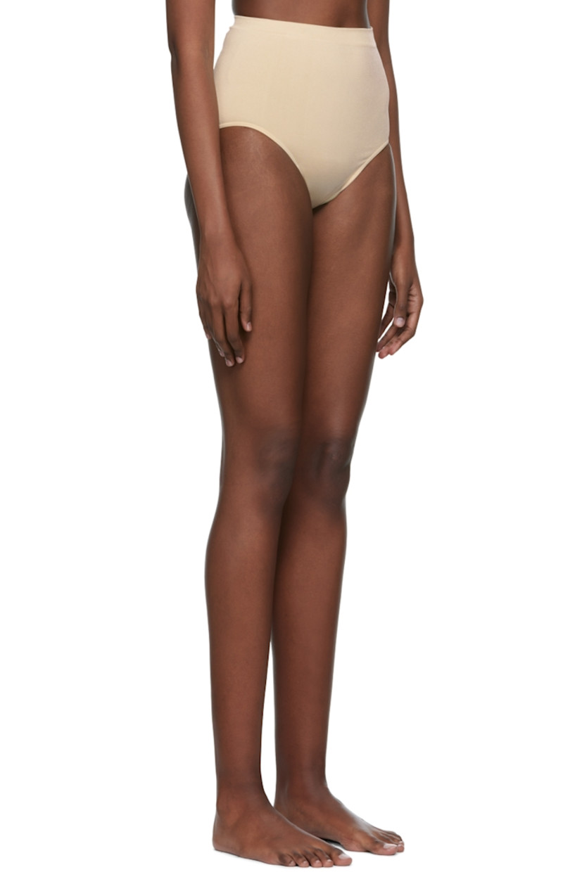 Stretch nylon jersey briefs. 

· High-rise
· Moisture-wicking, chlorine-resistant, quick-drying

Supplier color: Sand

Size 1 is equivalent to US 2-12
Size 2 is equivalent to US 14-20