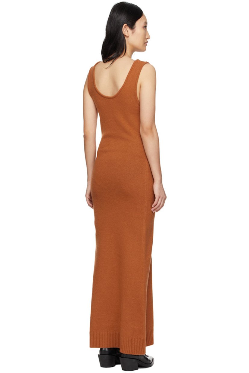 Sleeveless knit wool, nylon, and cashmere-blend mid-length dress in orange. 

· Scoop neck collar
· Rib knit hem

Supplier color: Orange