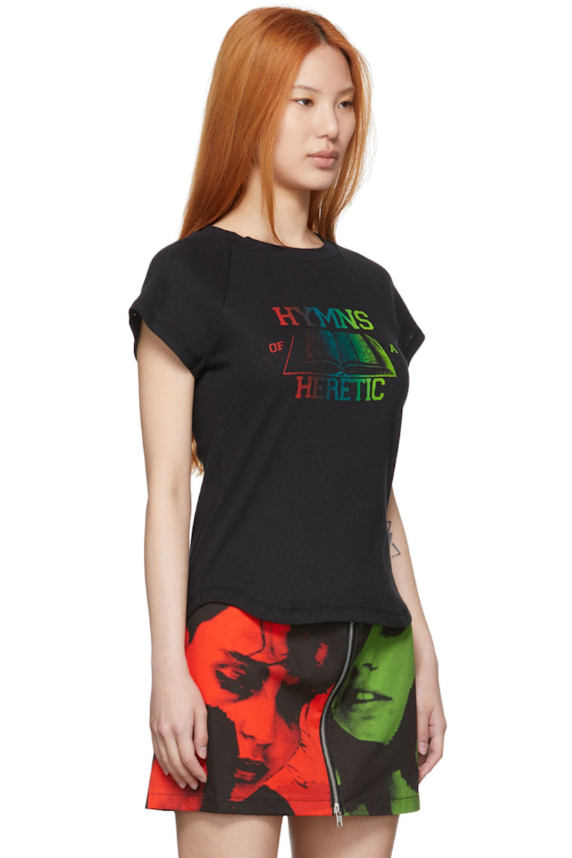 Organic cotton jersey T-shirt. Pointelle pattern throughout.

· Rib knit crewneck
· Hand-printed graphic and text at front

Each item is unique. Please note that coloration may vary.

Available exclusively at SSENSE. 

Supplier color: Heretic print