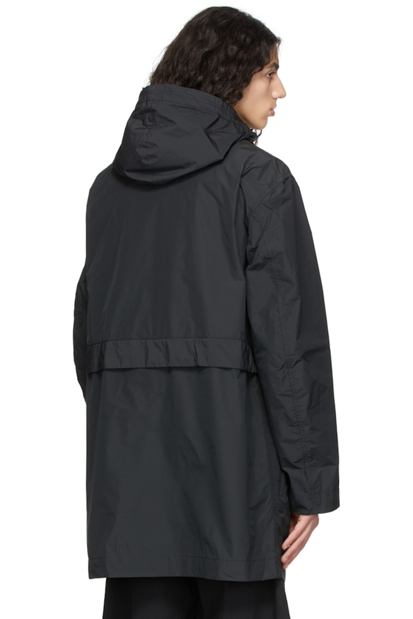 Polyester and nylon-blend sateen coat.

· Drawstring at hood
· Adjustable and detachable elasticized throat guard 
· Concealed two-way zip closure at magnetic press-stud placket 
· Flap pockets and concealed zip pockets
· Detachable self-tie belt 
· Patch pockets at interior
· Unlined

Supplier color: Black