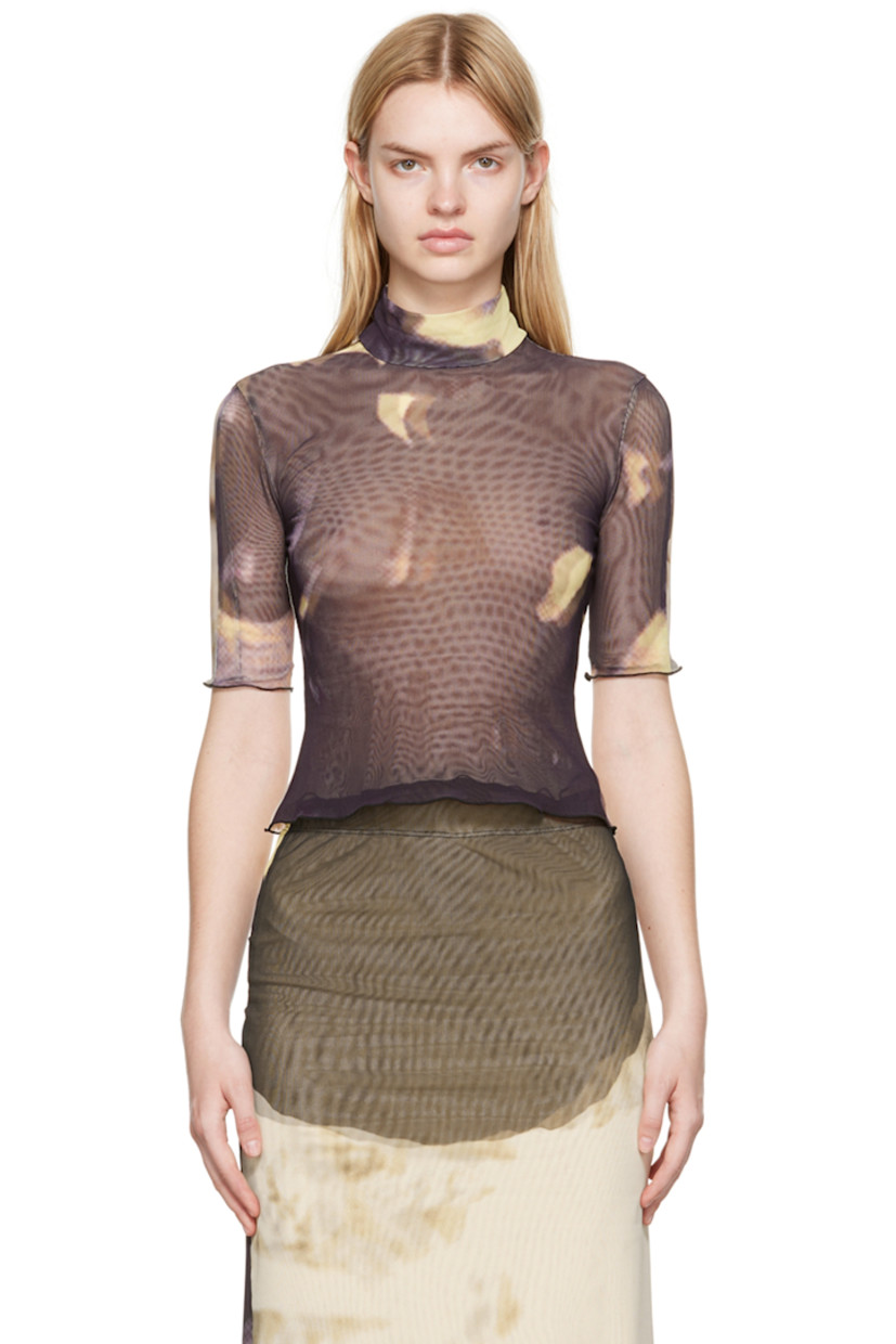 Stretch nylon mesh turtleneck. Bleached effect and piping throughout. 

· Layered construction 
· Turtleneck 


Supplier color: Pink