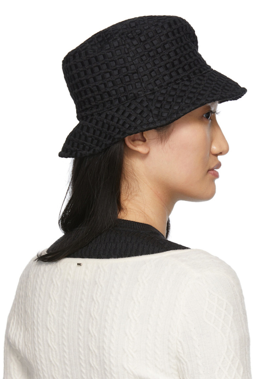 Handcrafted black woven cotton-blend beach hat featuring threaded detailing in check pattern throughout. Tonal logo hardware at side. 

· Grosgrain browband at interior
· Cotton lawn lining 

Supplier color: Black