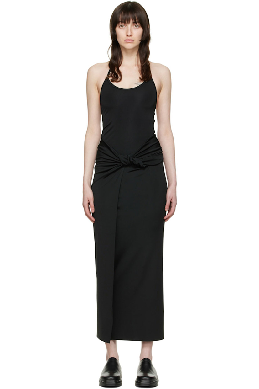 Plain-woven stretch nylon dress. 

· Halter neck
· Knotted accent and pleat at front 

Supplier color: Black