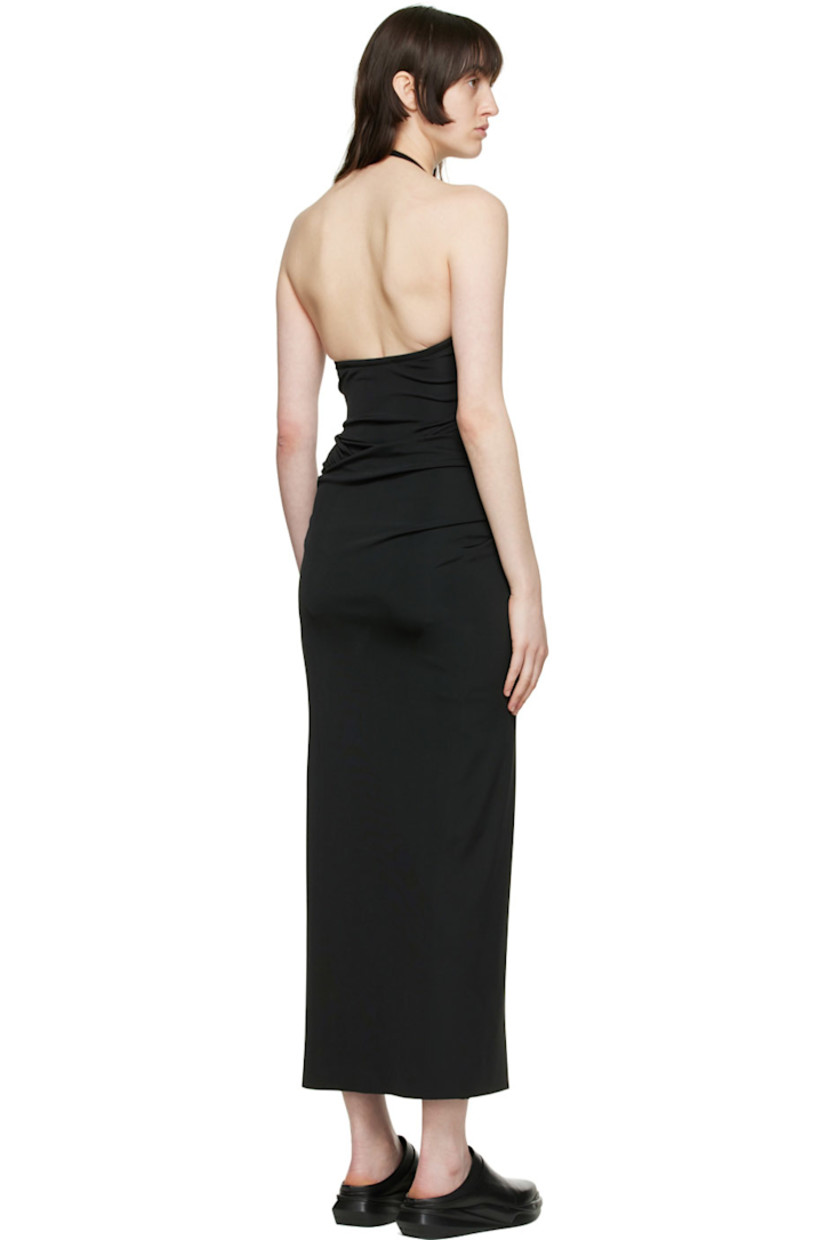Plain-woven stretch nylon dress. 

· Halter neck
· Knotted accent and pleat at front 

Supplier color: Black