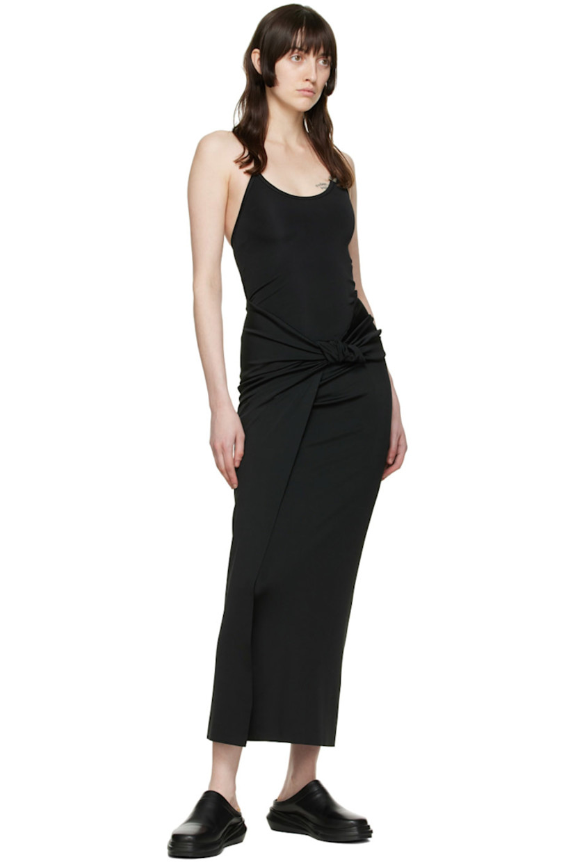 Plain-woven stretch nylon dress. 

· Halter neck
· Knotted accent and pleat at front 

Supplier color: Black