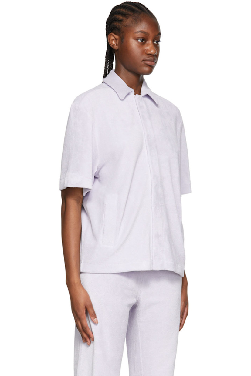 Stretch cotton and nylon-blend terrycloth shirt. 

· Spread collar 
· Concealed button closure
· Welt pockets 
· Logo embroidered at back

Supplier color: Lilac