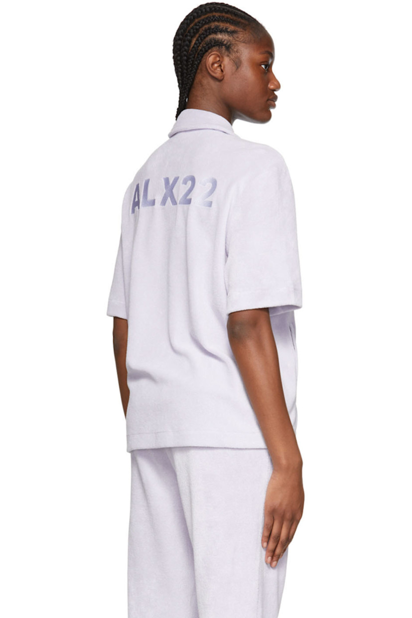 Stretch cotton and nylon-blend terrycloth shirt. 

· Spread collar 
· Concealed button closure
· Welt pockets 
· Logo embroidered at back

Supplier color: Lilac