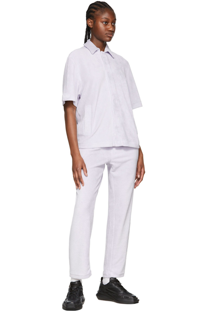 Stretch cotton and nylon-blend terrycloth shirt. 

· Spread collar 
· Concealed button closure
· Welt pockets 
· Logo embroidered at back

Supplier color: Lilac