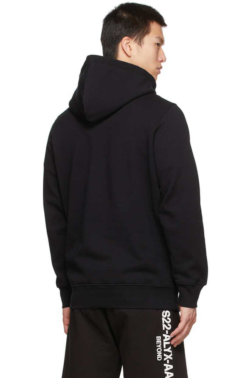 Long sleeve cotton-blend fleece hoodie in black featuring logo printed in white at chest and graphic printed in white at sleeve. Kangaroo pocket.

Supplier color: Black