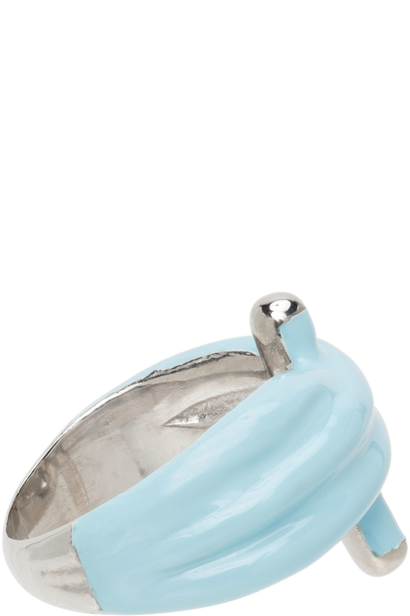 Sculptural band ring in sterling silver.

· Enameled detailing in blue at face
· Logo engraved at inner band

Part of the Marshall Columbia x Alan Crocetti collaboration.

Available online exclusively at SSENSE.

Supplier color: Blue