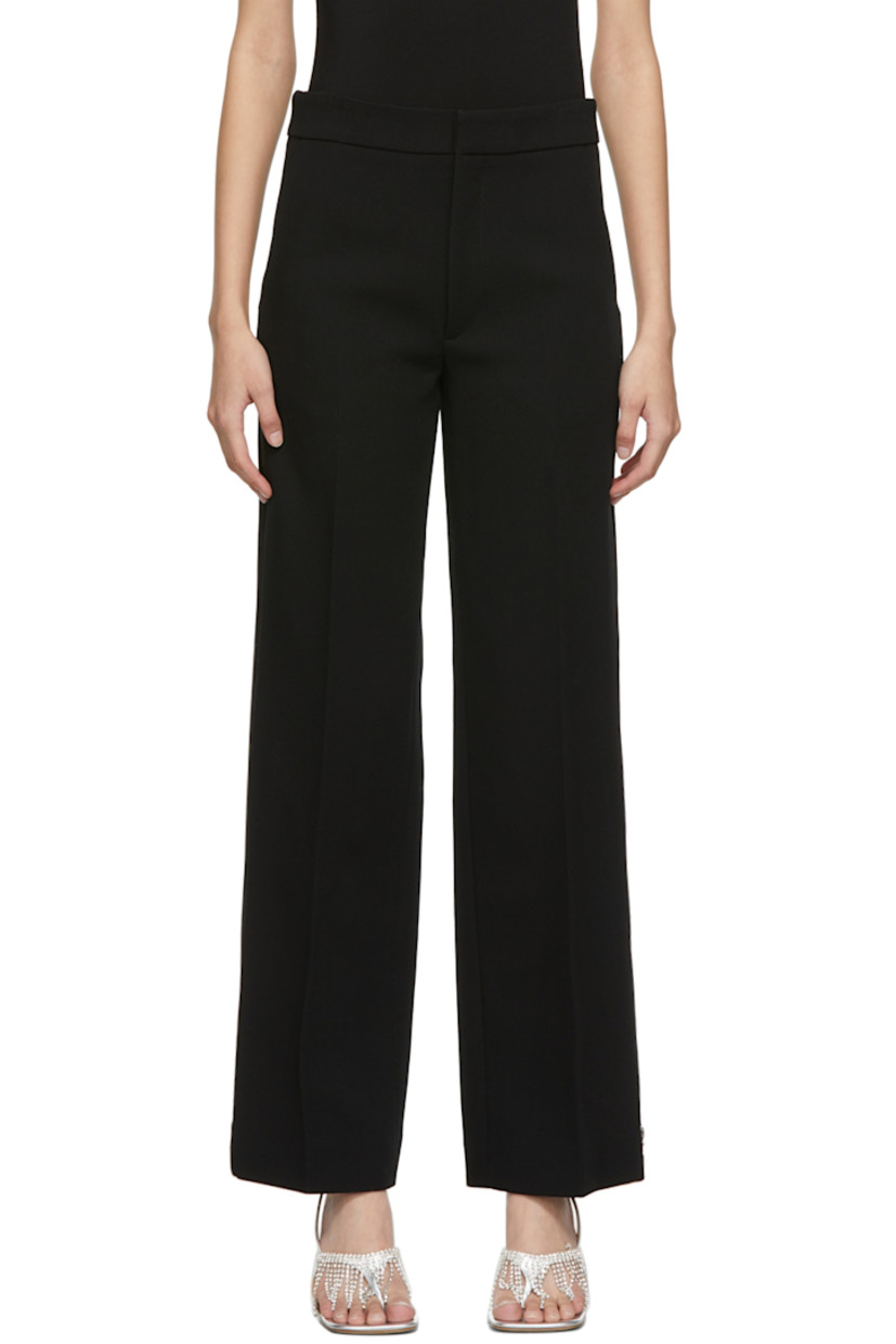 Straight-leg wool crepe trousers in black featuring zip detailing at side-seams.

· Mid-rise
· Four-pocket styling
· Central creases at front and back
· Zip-fly

Supplier color: Black