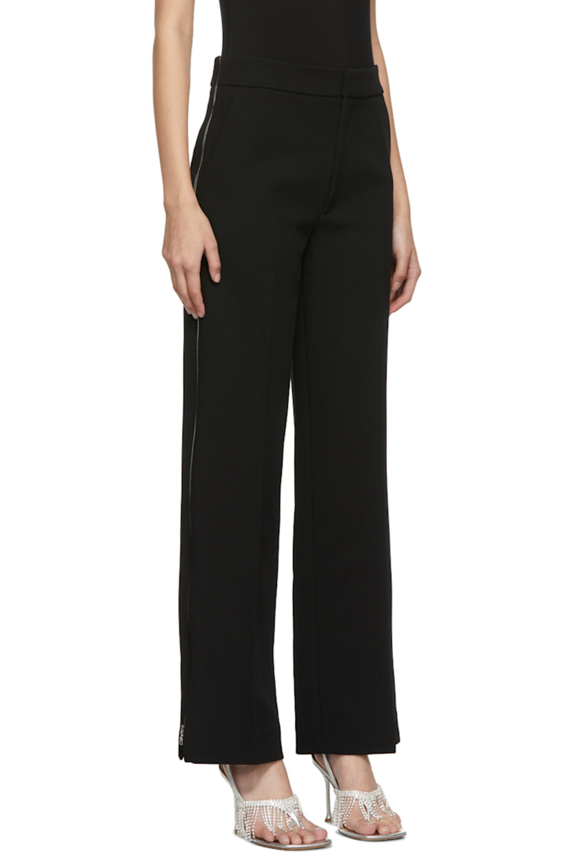Straight-leg wool crepe trousers in black featuring zip detailing at side-seams.

· Mid-rise
· Four-pocket styling
· Central creases at front and back
· Zip-fly

Supplier color: Black