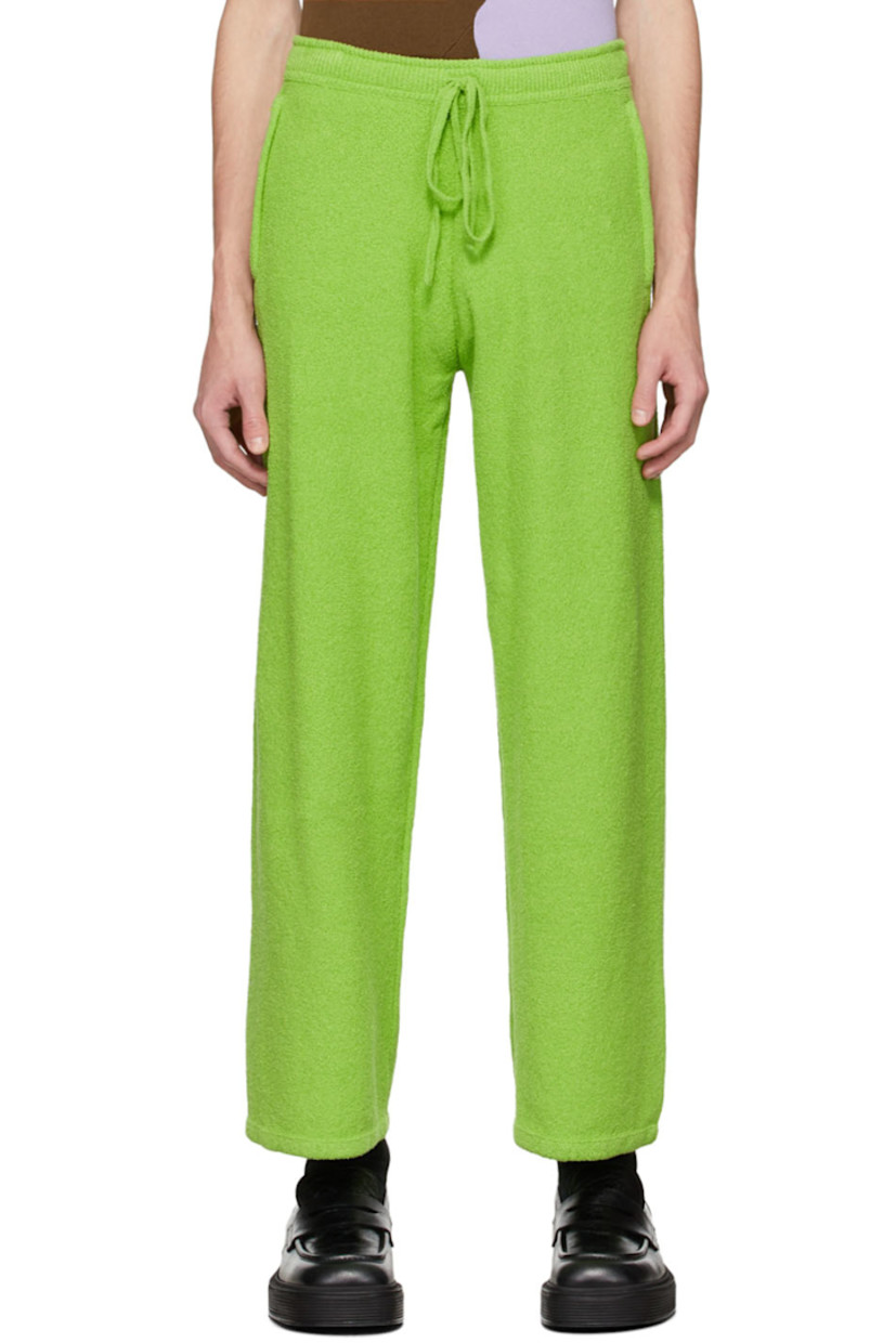 Wide-leg bouclé cotton and nylon-blend lounge pants in green.

· Mid-rise
· Two-pocket styling
· Drawstring at elasticized waistband 

Available exclusively at SSENSE.

Supplier color: Green