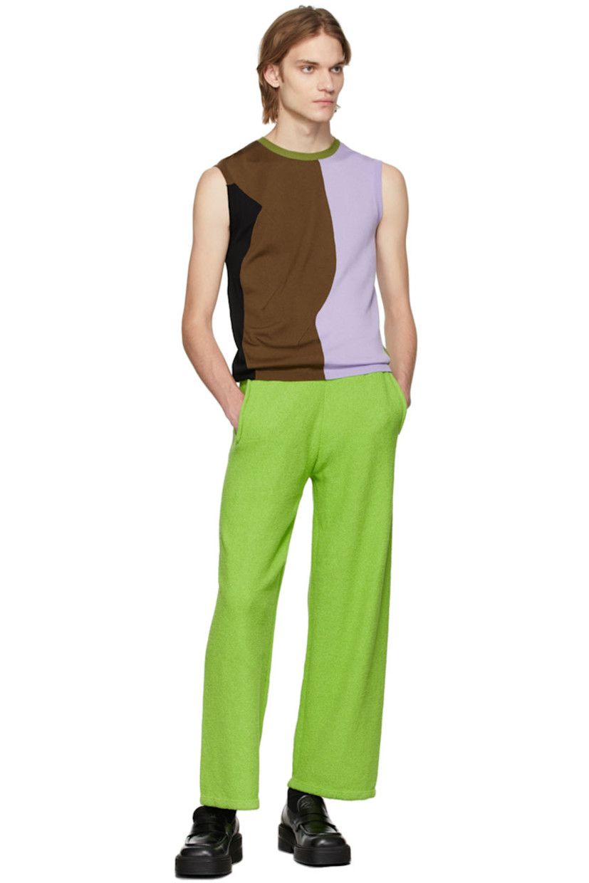 Sleeveless knit wool tank top colorblocked in multicolor. Rib knit crewneck collar, armscyes, and hem. 

Available exclusively at SSENSE.

Supplier color: Dark multicolor
