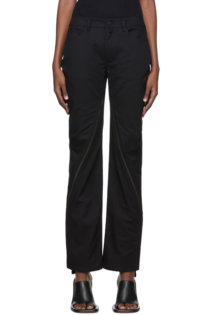 Organic cotton twill trousers.  

· Belt loops 
· Zip-fly 
· Logo hardware at back
· Five-pocket styling 
· Zippered vents at front and back 

Supplier color: Black