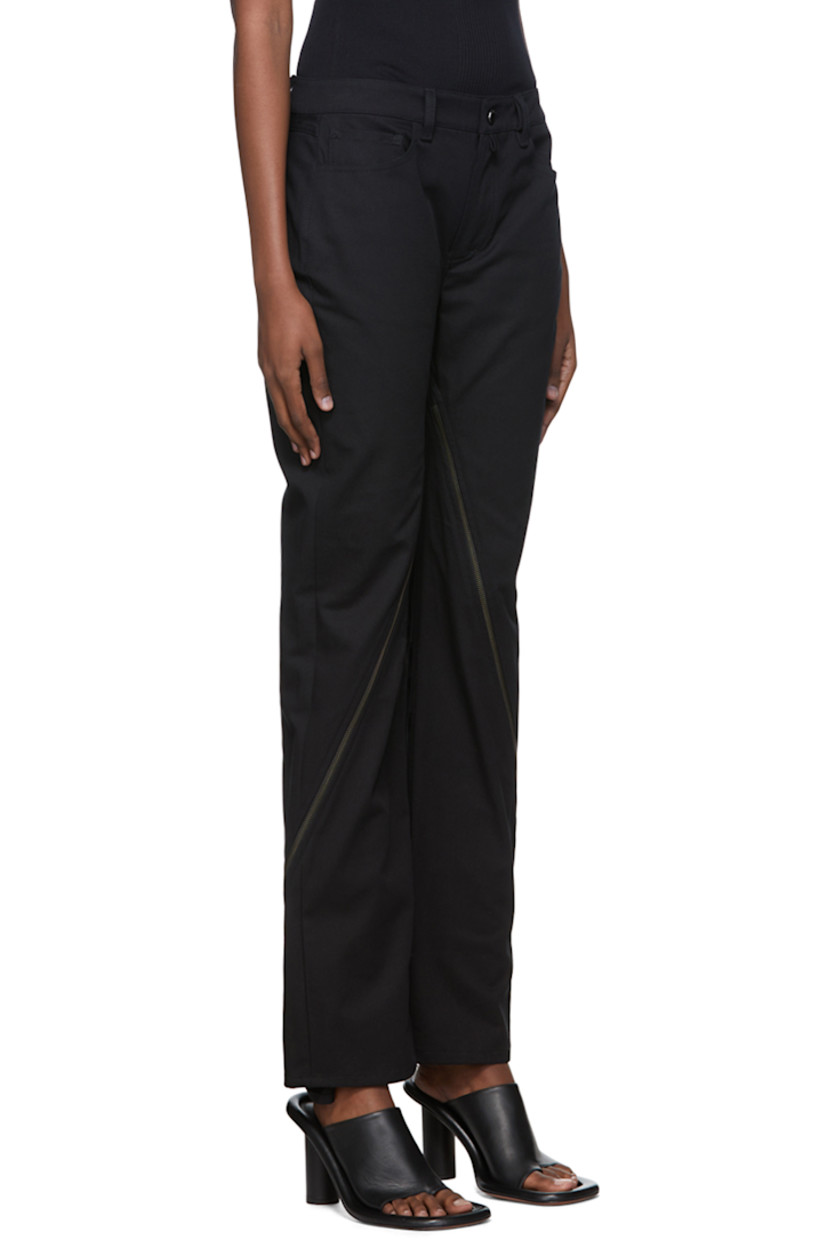 Organic cotton twill trousers.  

· Belt loops 
· Zip-fly 
· Logo hardware at back
· Five-pocket styling 
· Zippered vents at front and back 

Supplier color: Black