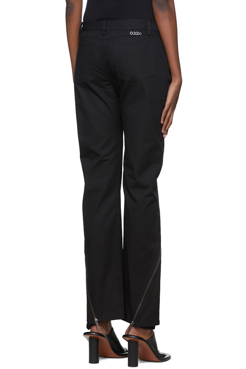 Organic cotton twill trousers.  

· Belt loops 
· Zip-fly 
· Logo hardware at back
· Five-pocket styling 
· Zippered vents at front and back 

Supplier color: Black
