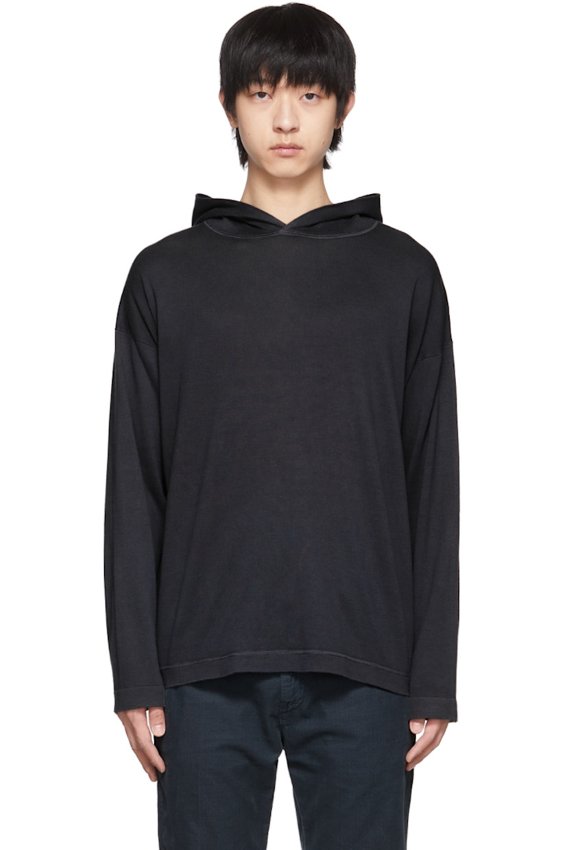 Knit cotton and cashmere-blend hoodie. Dropped shoulders. 

Supplier color: Washed black