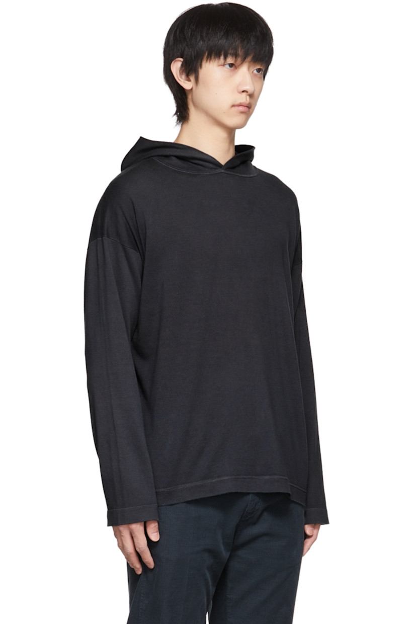 Knit cotton and cashmere-blend hoodie. Dropped shoulders. 

Supplier color: Washed black