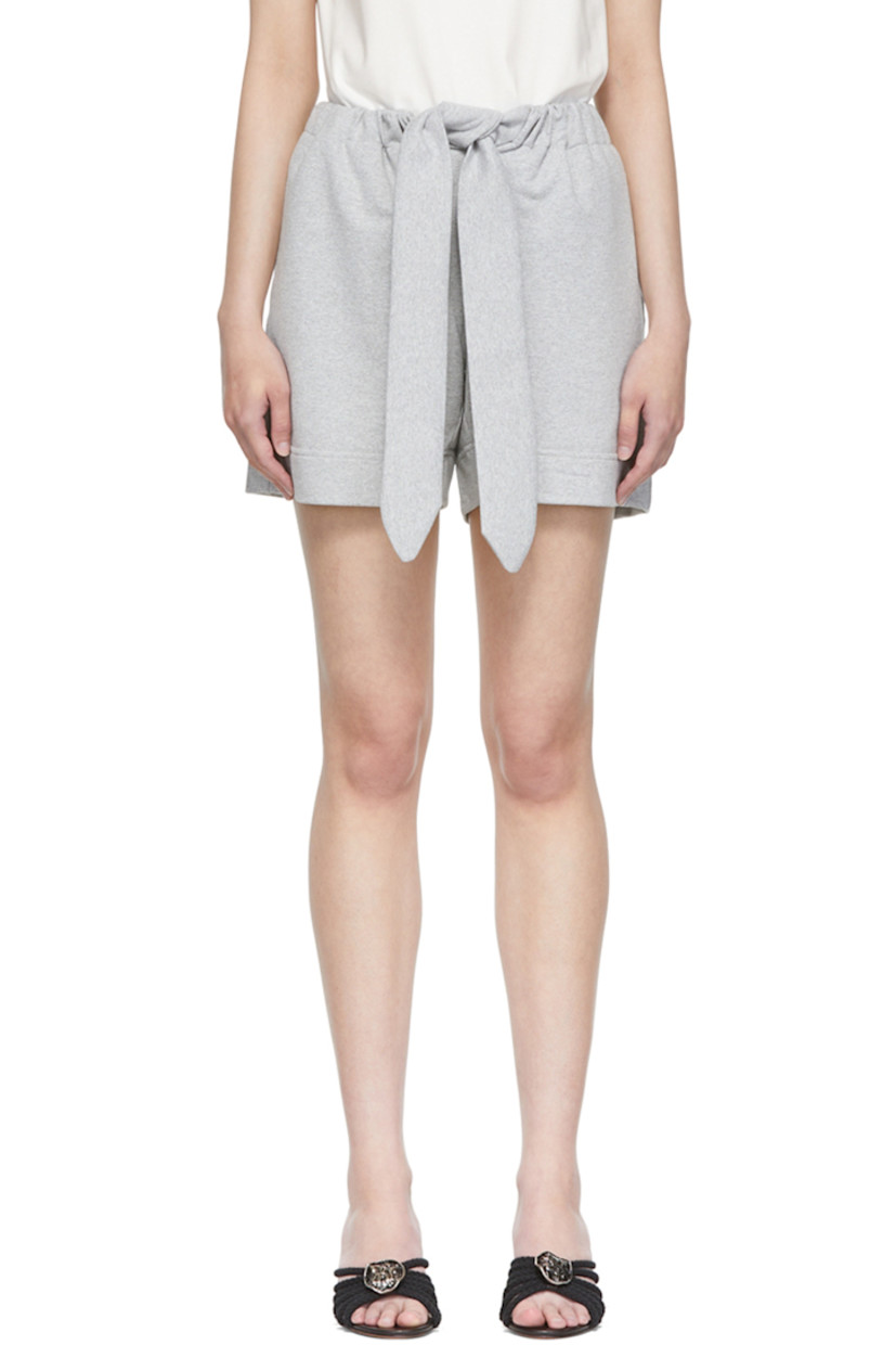 Cotton and recycled polyester-blend sweat shorts.

· Integrated self-tie belt at elasticized waistband
· Two-pocket styling

Supplier color: Marl gray