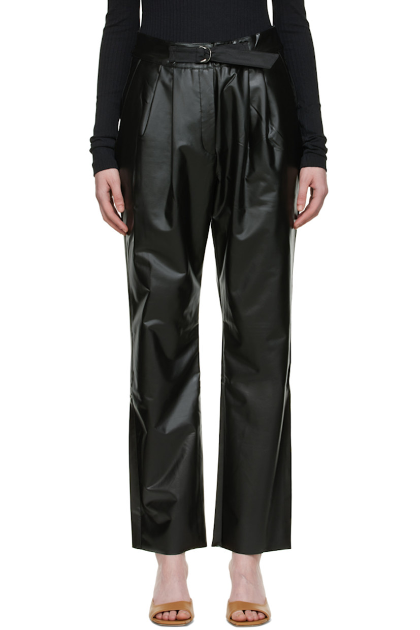 Faux-leather trousers.

· High-rise
· Pleats and integrated cinch belt at waistband
· Zip-fly
· Four-pocket styling
· Partially lined

Supplier color: Black