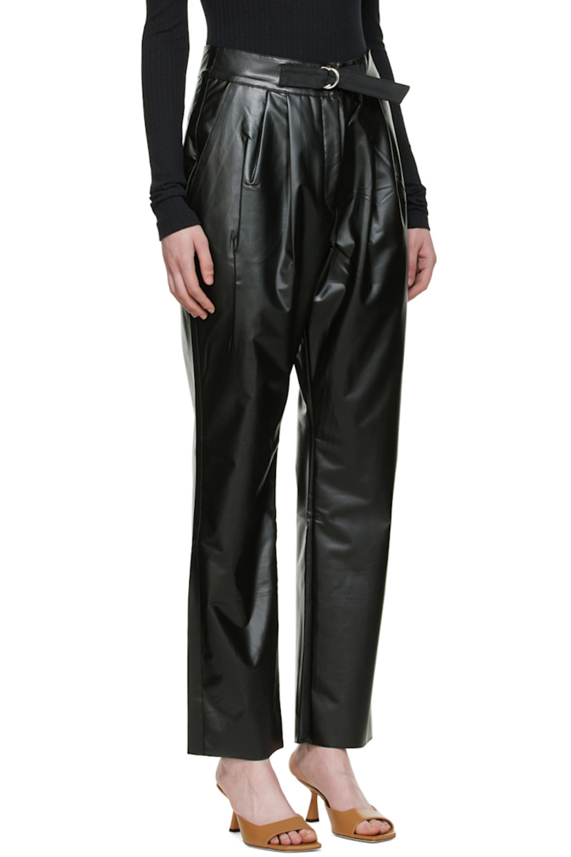 Faux-leather trousers.

· High-rise
· Pleats and integrated cinch belt at waistband
· Zip-fly
· Four-pocket styling
· Partially lined

Supplier color: Black