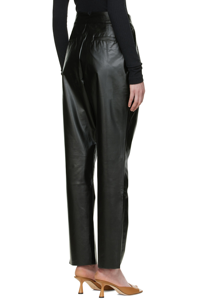 Faux-leather trousers.

· High-rise
· Pleats and integrated cinch belt at waistband
· Zip-fly
· Four-pocket styling
· Partially lined

Supplier color: Black