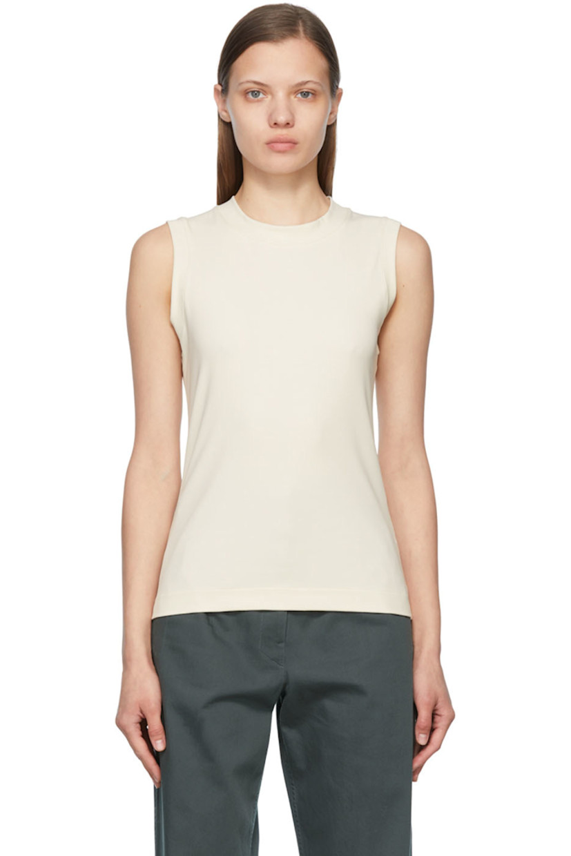 Stretch cotton jersey tank top.

· Crewneck
· Elasticized cut-out at back

Supplier color: Ivory
