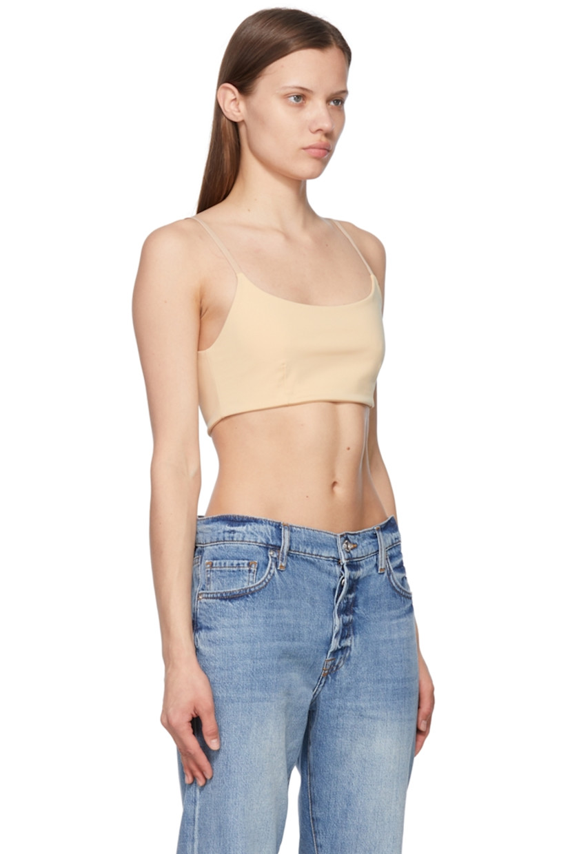 Stretch recycled nylon jersey tank top. 

· Scoop neck 
· Darts at front
· Adjustable shoulder straps

Supplier color: Beige