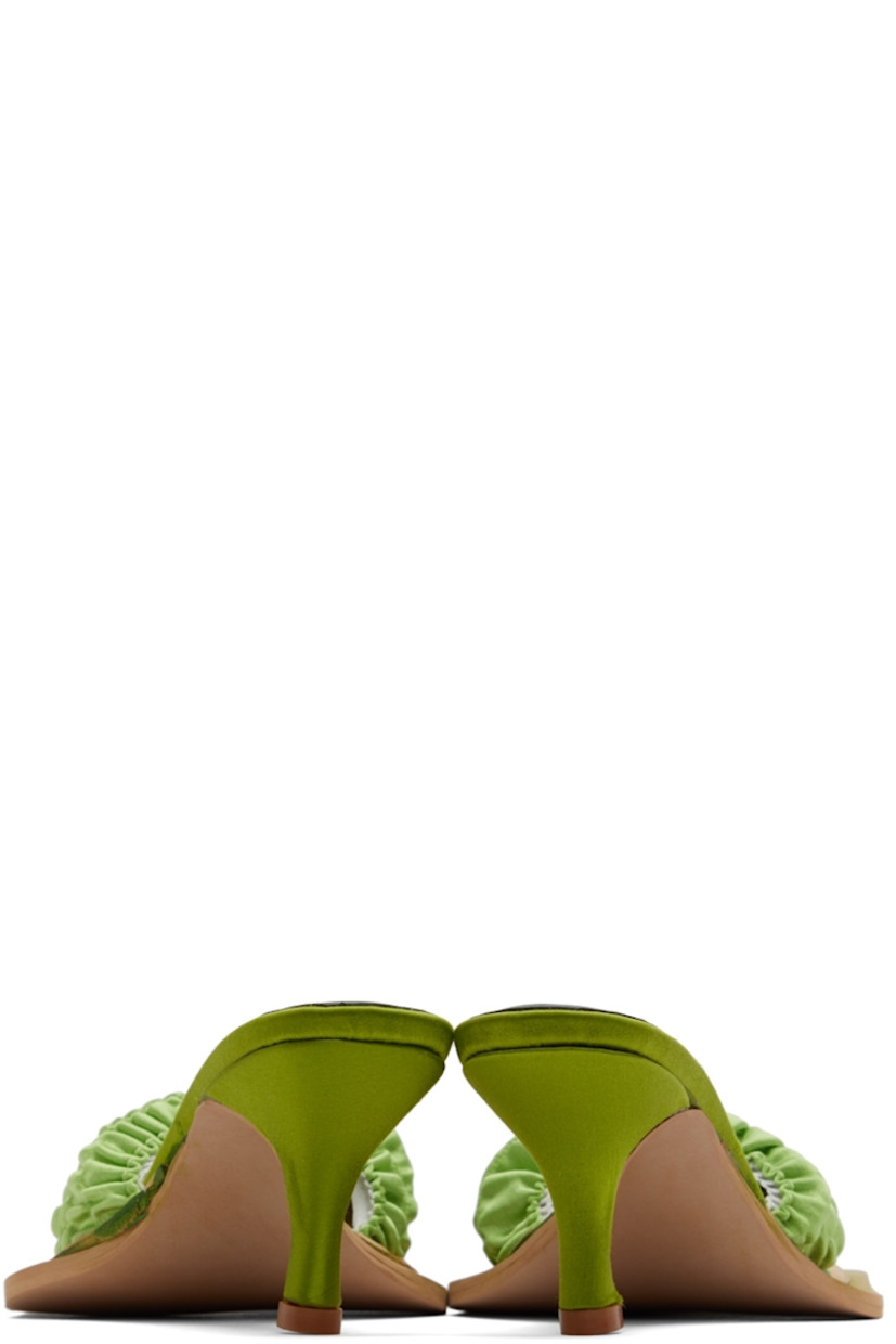Buffed leather heels in green.

· Square toe
· Ruched satin strap in pink at vamp
· Satin-covered  kitten heel
· Heel: 2.5 in  

Part of the Sinéad O'Dwyer x Tabitha Ringwood collaboration.

Supplier color: Pear green