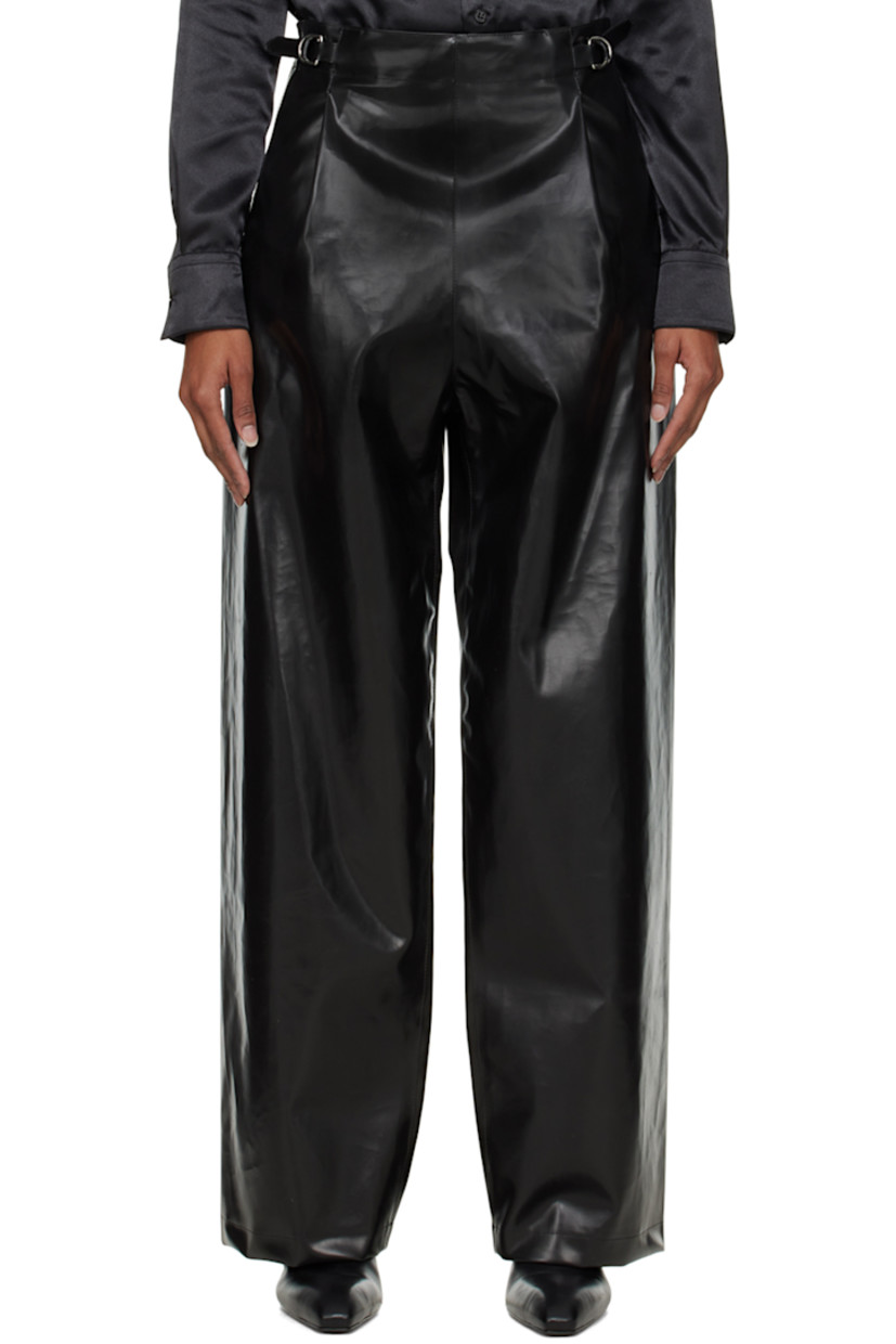 Buffed faux-leather trousers.

· Cinch straps at partially elasticized waistband
· Two-pocket styling
· Zip closure at outseams
· Pleats at front

Supplier color: Black