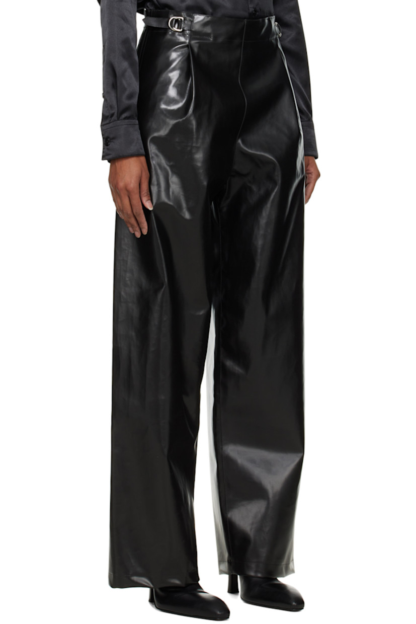 Buffed faux-leather trousers.

· Cinch straps at partially elasticized waistband
· Two-pocket styling
· Zip closure at outseams
· Pleats at front

Supplier color: Black
